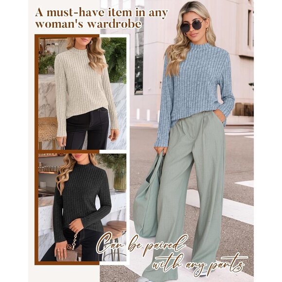 3 Pack Women's Lightweight Sweaters Basic Slim Fitted Mock Neck Long Sleeve - Picture 5 of 5